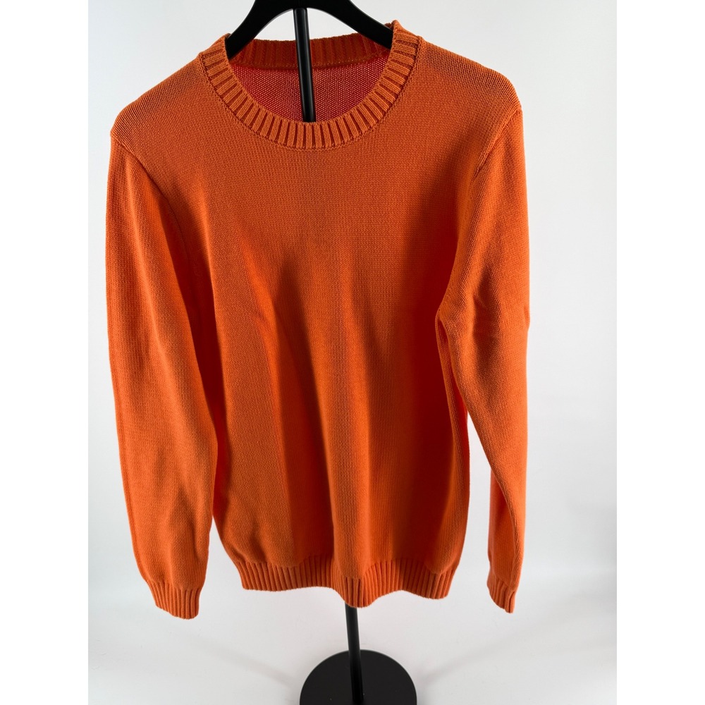 Unisex Orange Crewneck Sweater Long Sleeve Ribbed Knit Pullover Solid Top